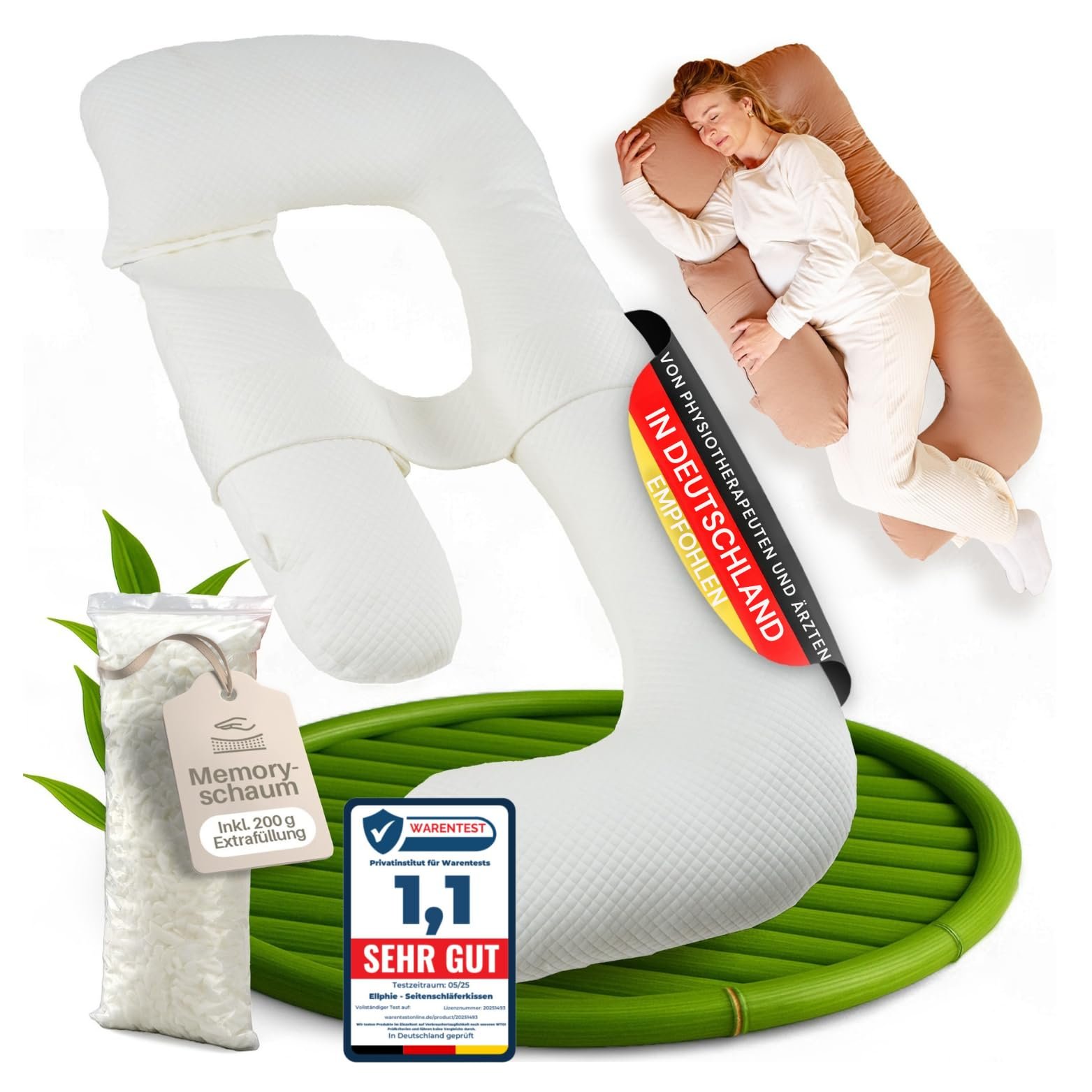 717969PfEiL Ellphie Seitenschläferkissen XL – Memory Foam, Baumwolle, braun – Bild 1