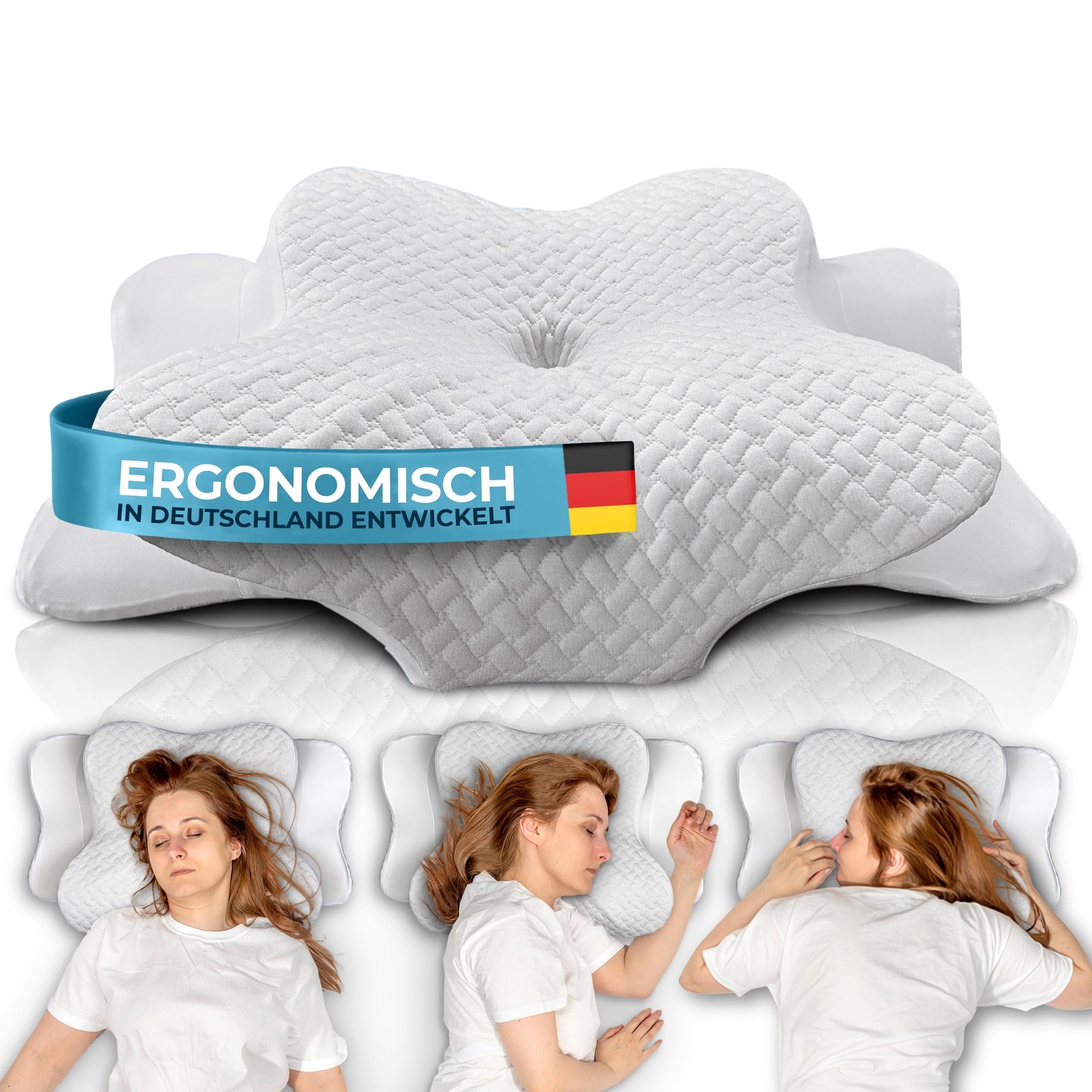 81c2Ad8FPUL Glückstoff® Ergonomisches Kissen (für alle Schlaftypen) Kopfkissen aus Memory Foam | Nackenstützkissen Ergonomisches Kopfkissen Seitenschläferkissen Weiß – Bild 1